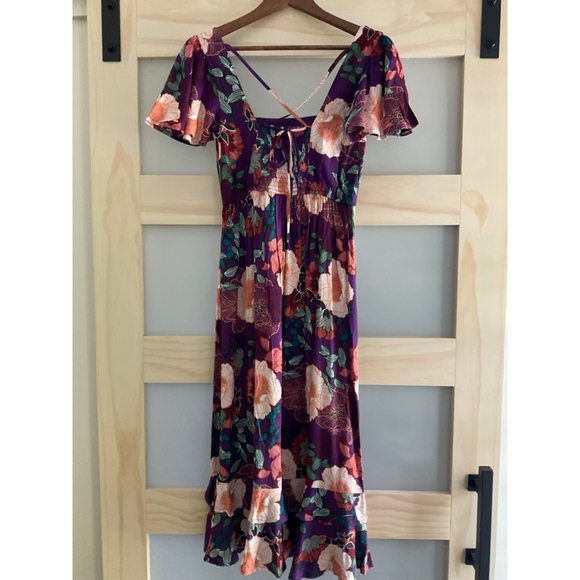 Band of the Free Floral Puff Sleeve Midi Dress Black Multi Size Small NWT Boho - Picture 2 of 9